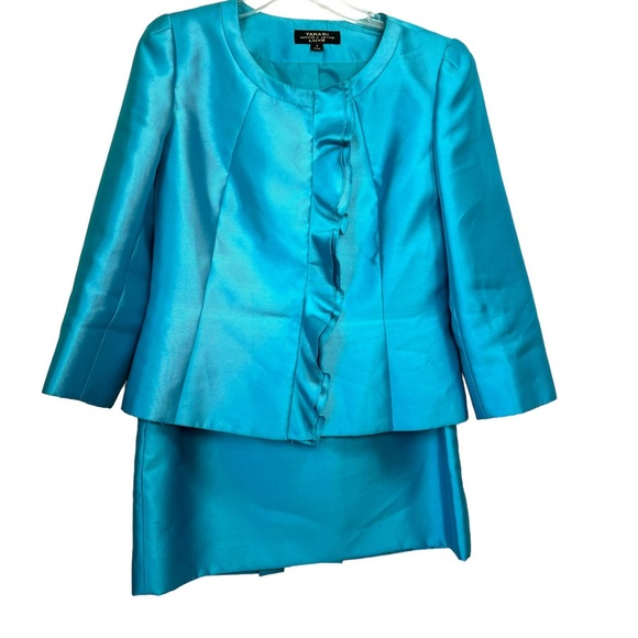Tahari ASL LUXE Tiffany Blue Ruffle Jacket Skirt Evening Formal Suit Two Piece 6 - Picture 2 of 16
